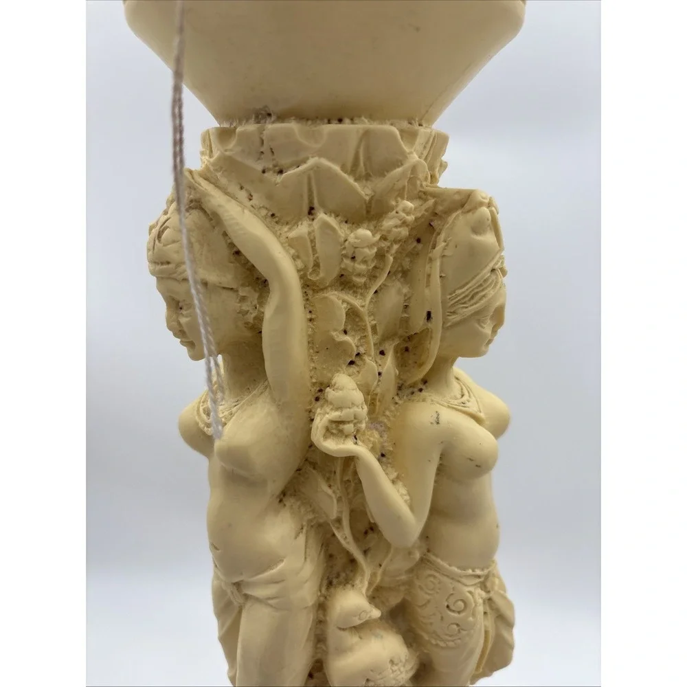 Vintage Asian Heavily Carved Resin Goddess Elephant Plant Stand Pedestal